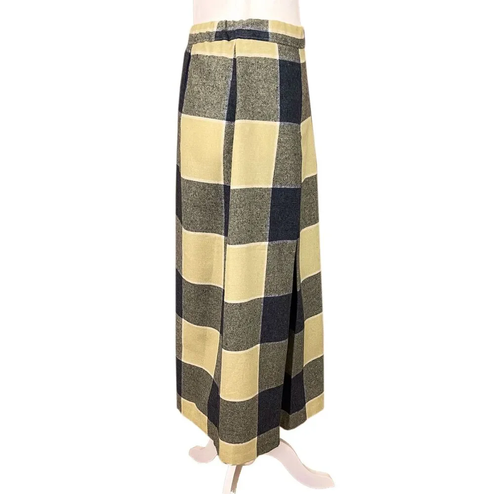Vintage New Attitude Russ Togs Midi Skirt Sz 14 *Fits like 8* Yellow Black Plaid